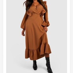 NWT ruffle sleeves midi dress 🤎